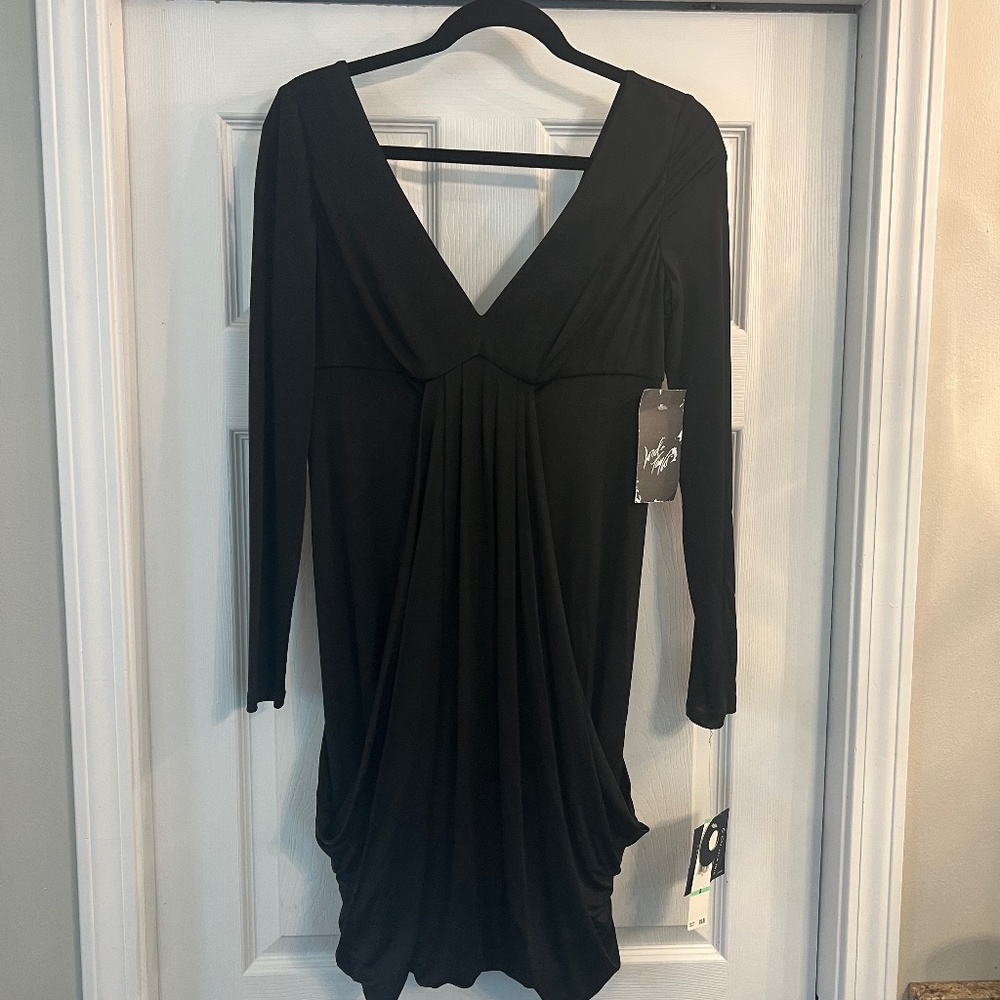 Long Sleeve Black Draped Dress